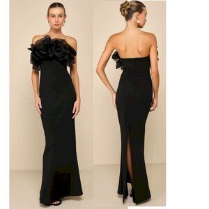 Lulus Evening Excellence Black Ruffled Strapless Mermaid Maxi Dress Large New